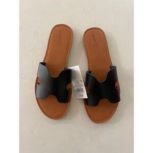 Universal Thread Jenny Black Slide Sandals Womens Size 7 Flat H-Band Slip On New